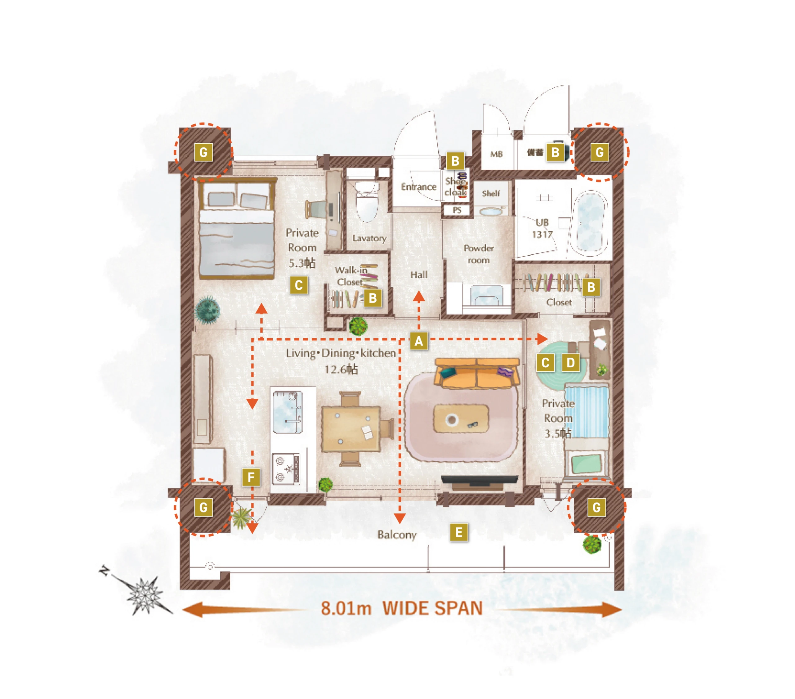 B TYPE 2LDK+WIC 間取り画像